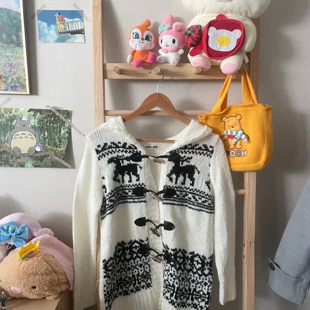 모리걸 빈티지 노르딕 떡볶이 후드 가디건🤍🦌