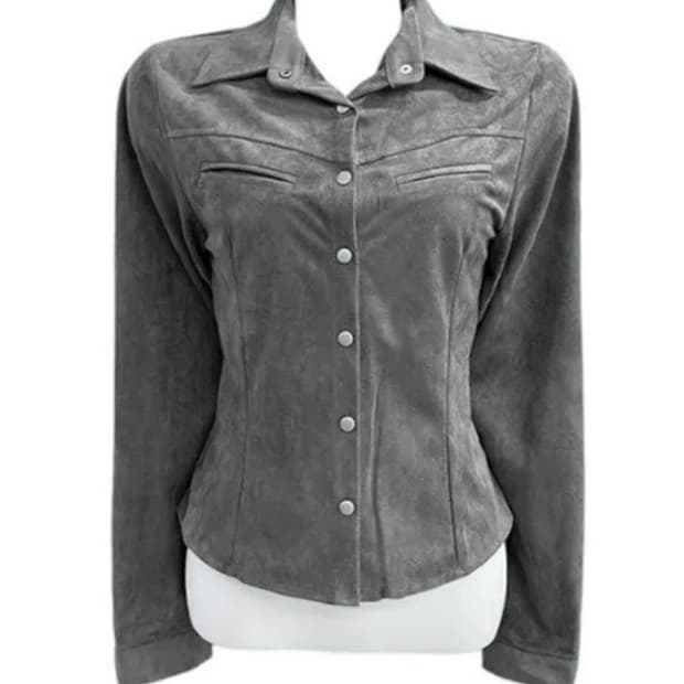 스웨이드 버튼 셔츠 자켓 그레이