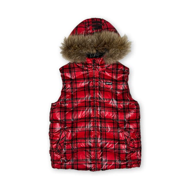 리바이스 체크 오리털 패딩 베스트