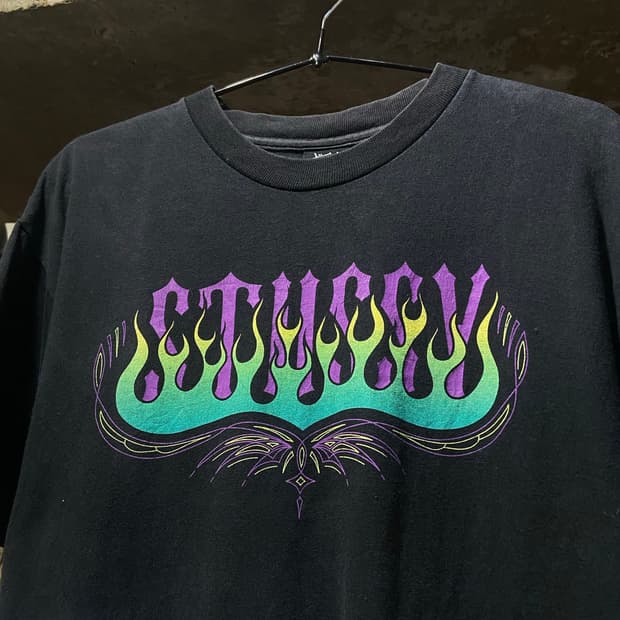 98~02s stussy 올드 스투시 핫 로드 플레임 튜블러 티셔츠