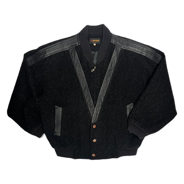 Redford 가죽 배색 모직 블루종 자켓