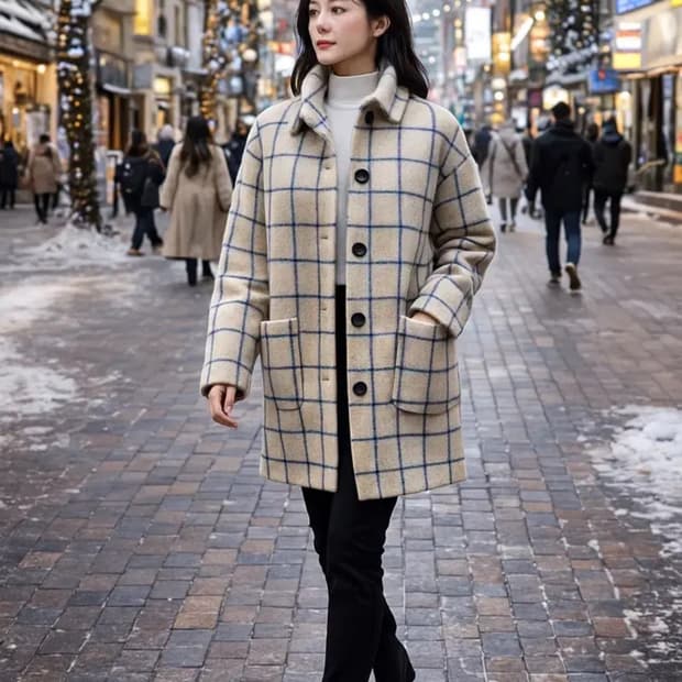 LAP 어반 울 체크 하프 코트