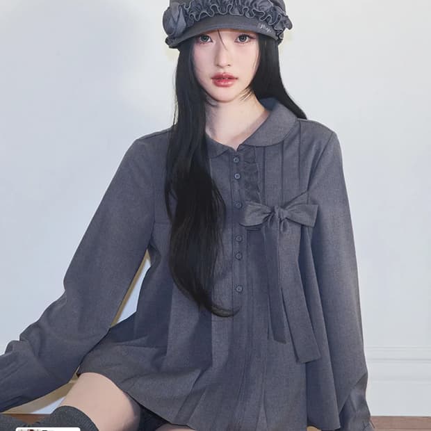 일리고 리본 플리츠 블라우스 