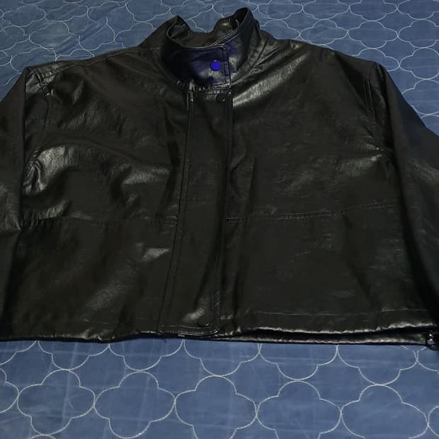 크롭 레더가죽 짚업 자켓 (M)