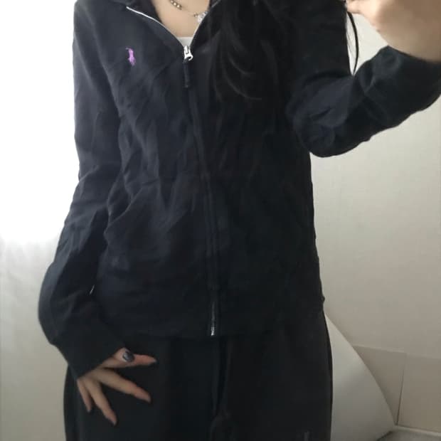 폴로 블랙 후드집업