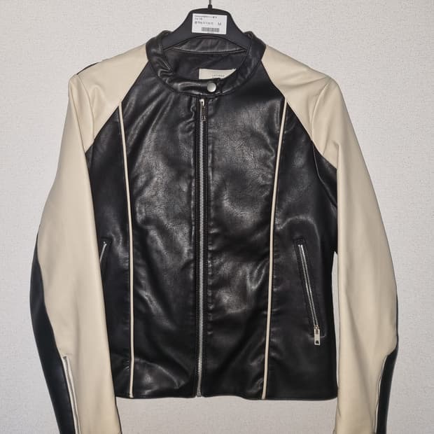 라퍼지 포 우먼 버핑레더 시니컬 레이싱 자켓 Black&Ivory M 
