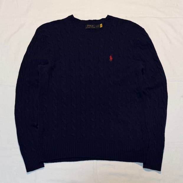 폴로 랄프로렌 캐시미어 울 꽈배기 케이블 니트 네이비