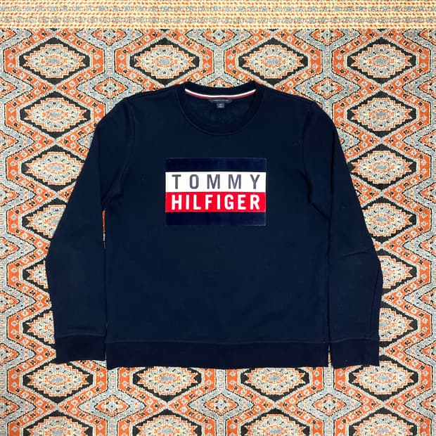 타미힐피거 스펠로고 네이비 기모 맨투맨 여성S