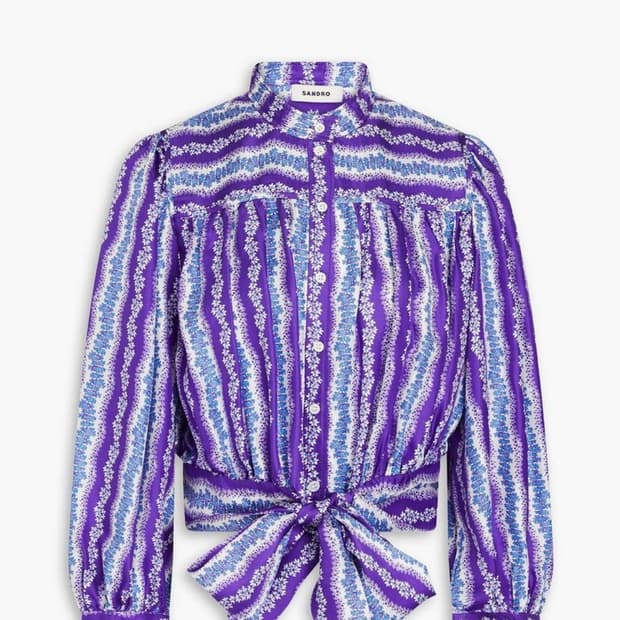 산드로 플로럴 패턴 리본 타이 블라우스 M사이즈