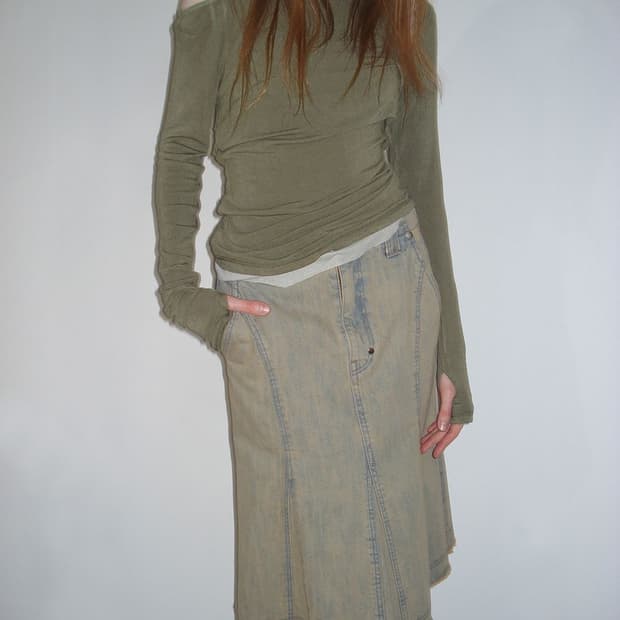 파르티멘토 워시드 고어드 플레어 스커트 샌드