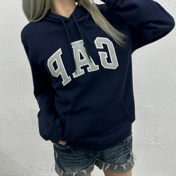 갭 센터로고 네이비 후드 M