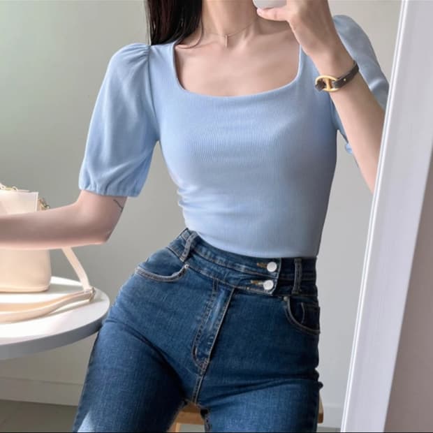 팔뚝살 커버 스퀘어넥 반팔 (핑크)