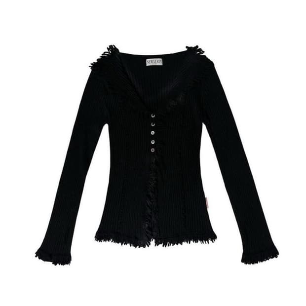 뉴얼린 보헤미안 태슬 니트 가디건 블랙 