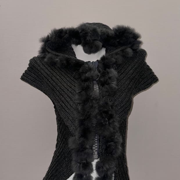 빈티지 퍼 니트 후드 집업