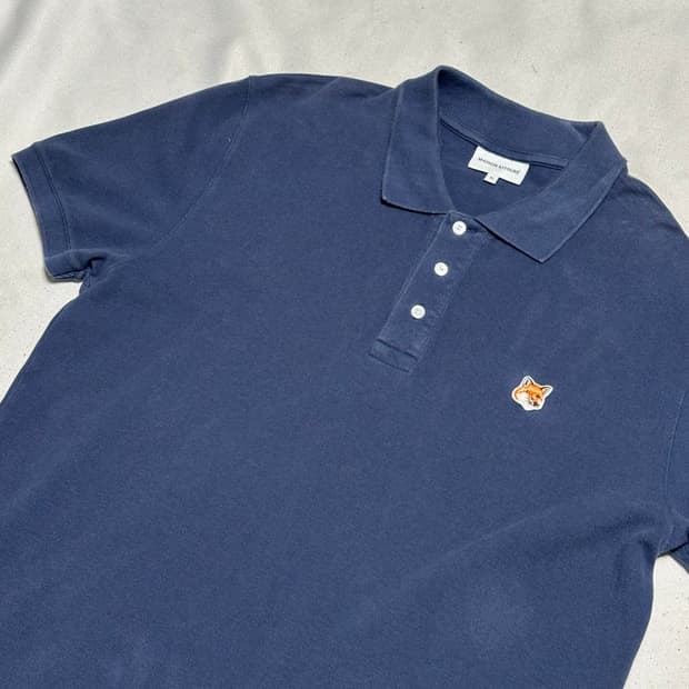 XL 메종키츠네 네이비 카라 반팔 티셔츠