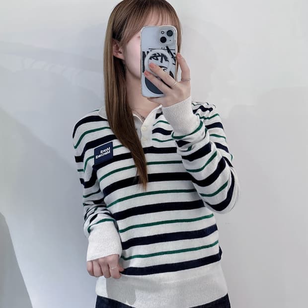 마르디 스트라이프 카라 니트