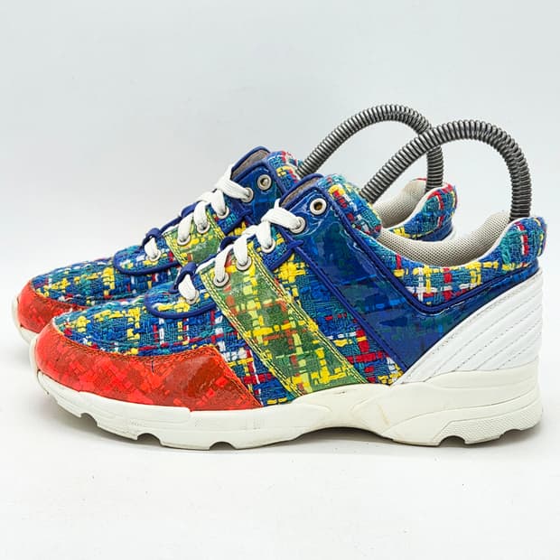  샤넬 우먼스 CC로고 트위드 트레이너 스니커즈 멀티 (36 1/2) 