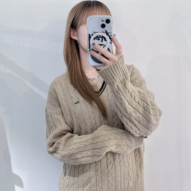 라코스테 브이넥 케이블 니트