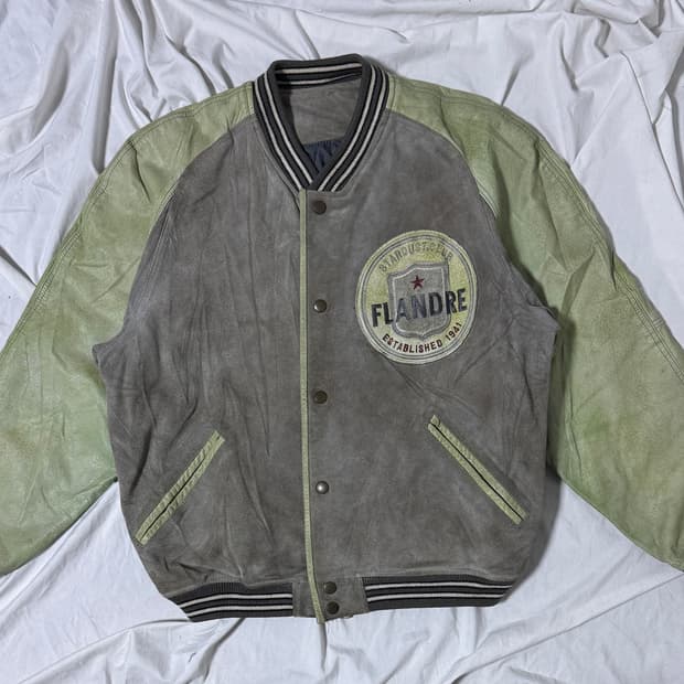 빈티지 스웨이드 소가죽 바시티 자켓