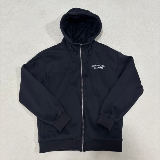 100 장미쉘바스키아 블랙 기모 후드집업 1202