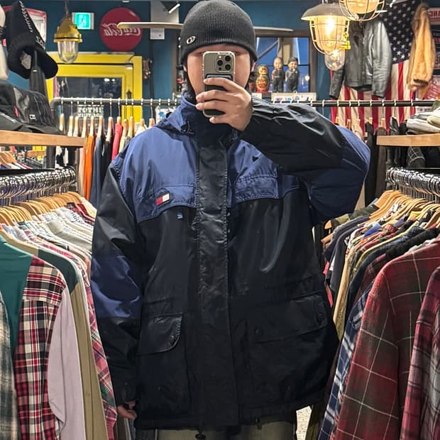 TOMMY HILFIGER 타미힐피거 바람막이 후드 롱 점퍼
