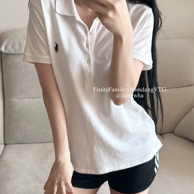 폴로 랄프로렌 화이트 블루 슬림핏 반팔 (QR)