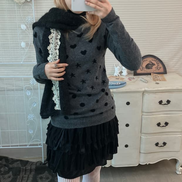 made in italy heart dot charcoal knit