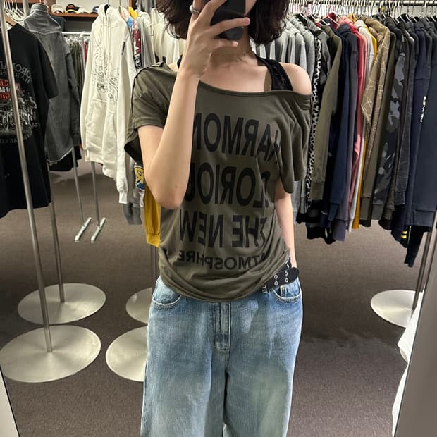 M)Japanese vintage 여성 y2k 레이어드 반팔