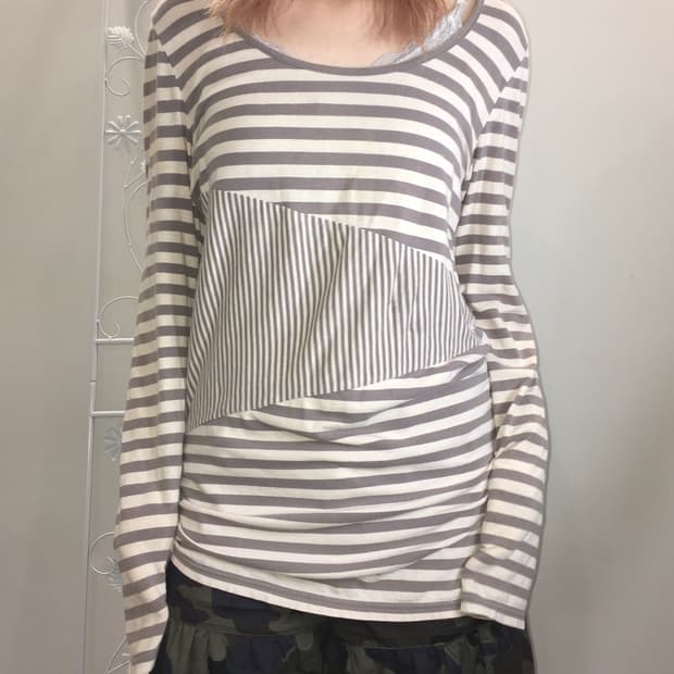 jpn vintage 아이보리 스트라이프 셔링 롱슬리브