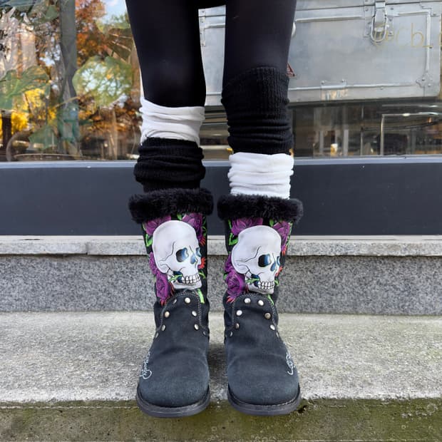 00s 레어 에드하디 스웨이드 스컬 타투 부츠