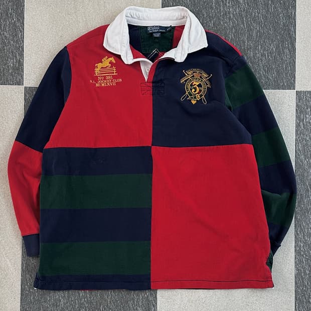 폴로 랄프로렌 빅패치 컬러블록 럭비 카라 티셔츠