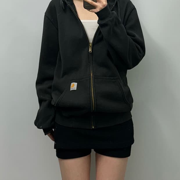 칼하트 로고 블랙 후드집업