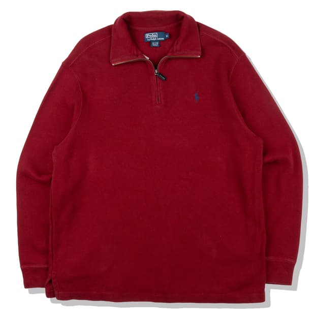 Polo Ralph Lauren 버건디 쿼터집 코튼 스웨터