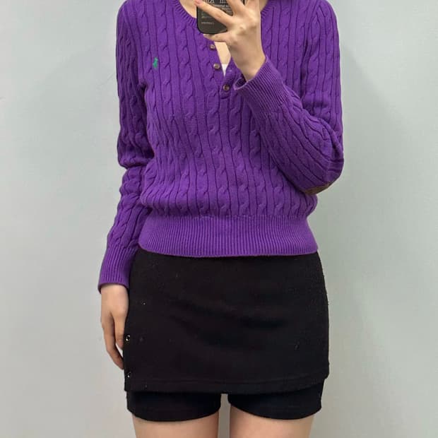 폴로 랄프로렌 버튼 헨리넥 꽈배기 니트