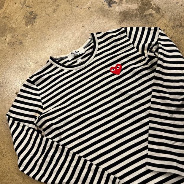 꼼데가르송 블랙 흰검 스트라이프 단가라 롱슬리브 긴팔 티셔츠