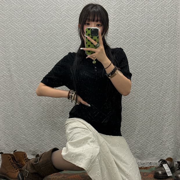 빈티지 오리엔탈 시스루 뜨개 여름 반팔 니트 K0152