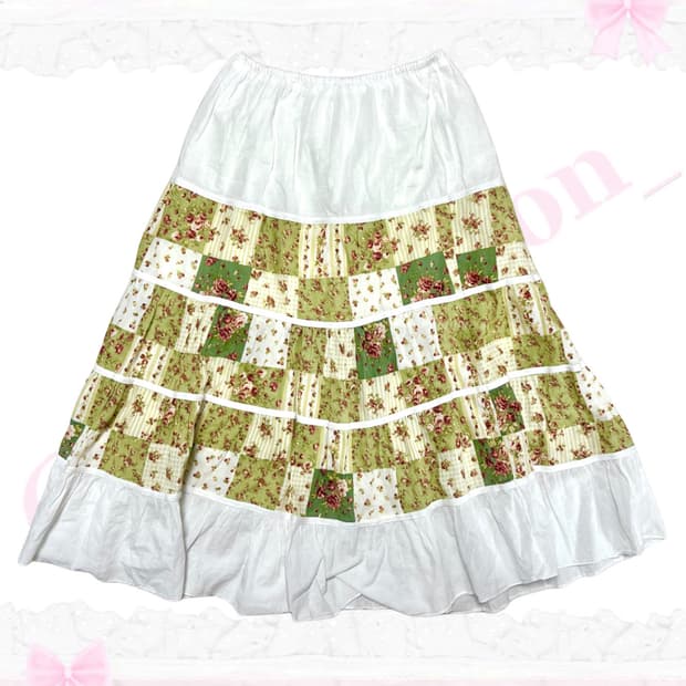 모리걸 패치워크 화이트 롱스커트 아오이유우