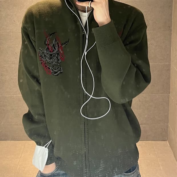 낫포너드 데빌 니트집업 카키 Devil Knit Zip up [L]