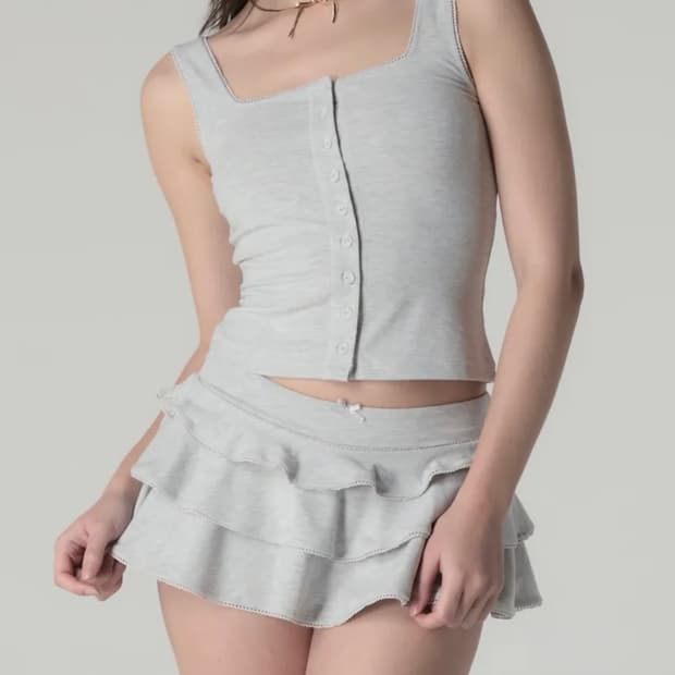 글로니 picot frill mini skirt(멜란지그레이)