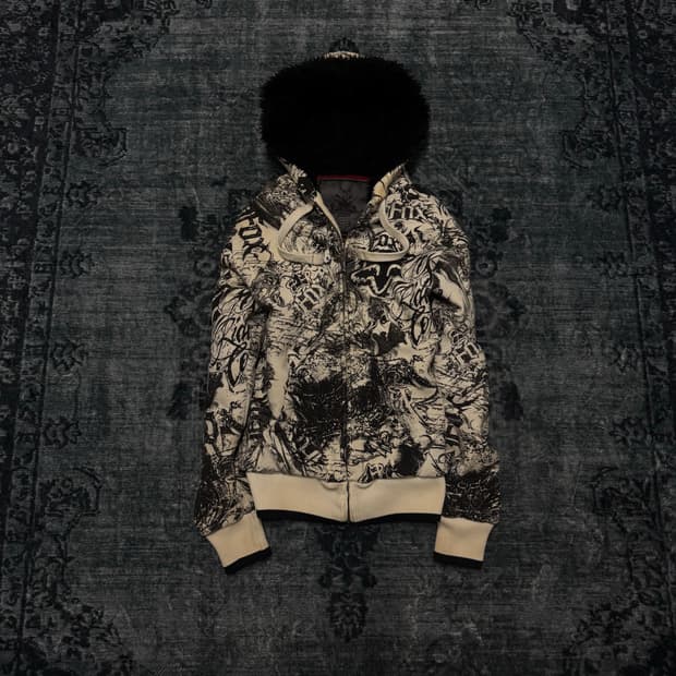 90s Fox racing printing fur hoodie