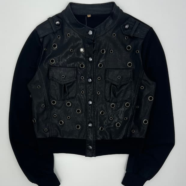 빈티지 우먼 홀 디테일 레더 자켓