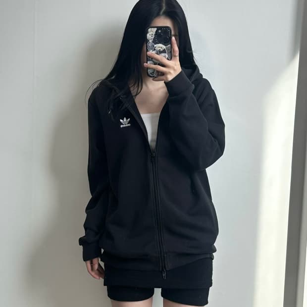 아디다스 백로고 블랙 후드집업