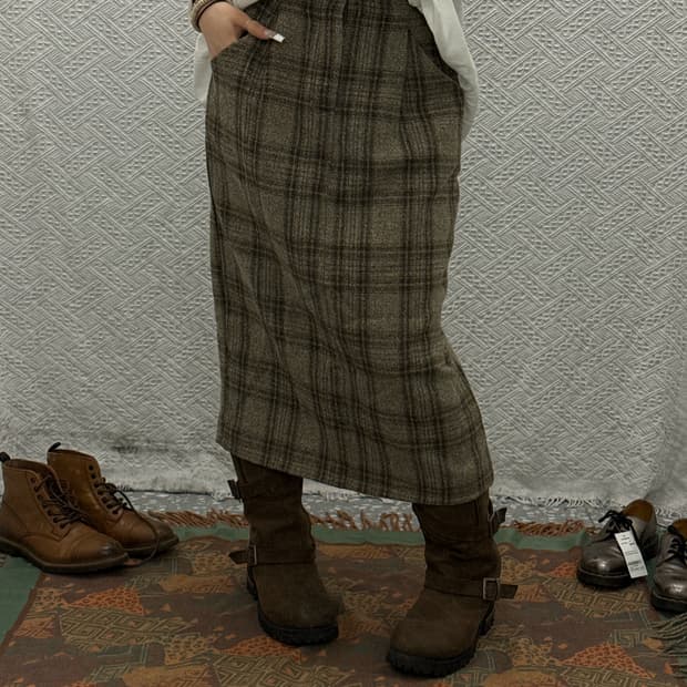 빈티지 코지 밴딩 하구미 타탄체크 롱스커트 K0153
