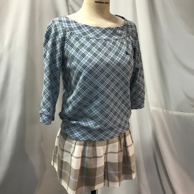 버버리 블루 체크 7부 슬리브