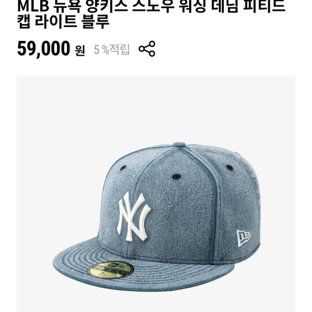 뉴에라 뉴욕 양키스 스노우 워싱 데님