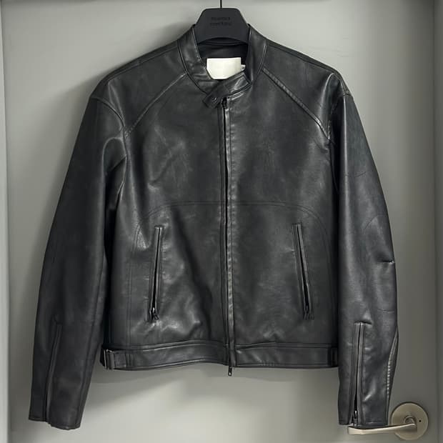 [M] 남자 빈티지 워싱 레더 바이커 자켓