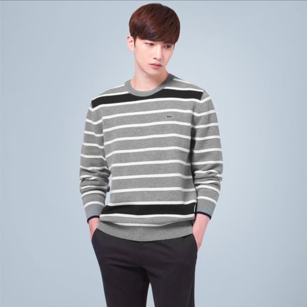 라코스테 남성 스트라이프 울 100% 라운드넥 풀오버 3호(95)