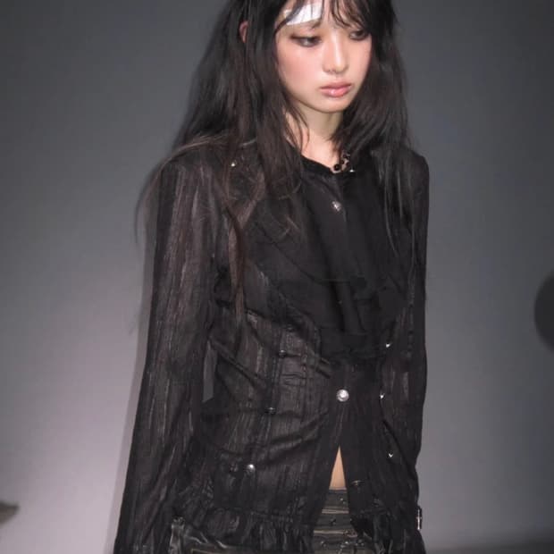 cest nous 플리츠 고딕 빈티지 러플 셔츠 