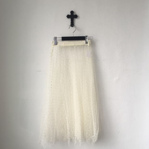 Dot pattern see through unbalanced skirt