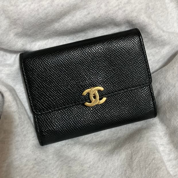 정품 빈티지 샤넬 블랙 반지갑 금장 로고